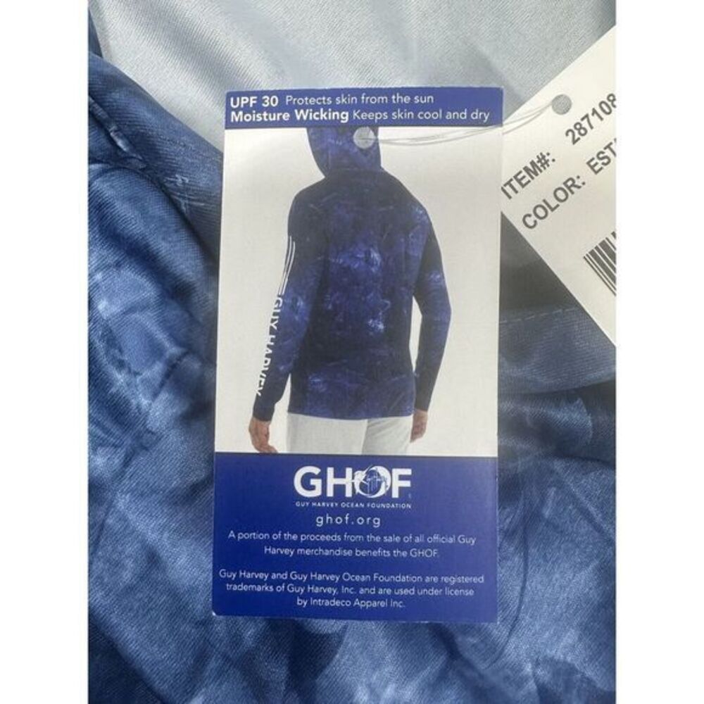 Guy Harvey Hoodie Shirt Mens XXL Blue‎ Long Sleeve Lightweight Outdoor Fishing - Picture 3 of 7